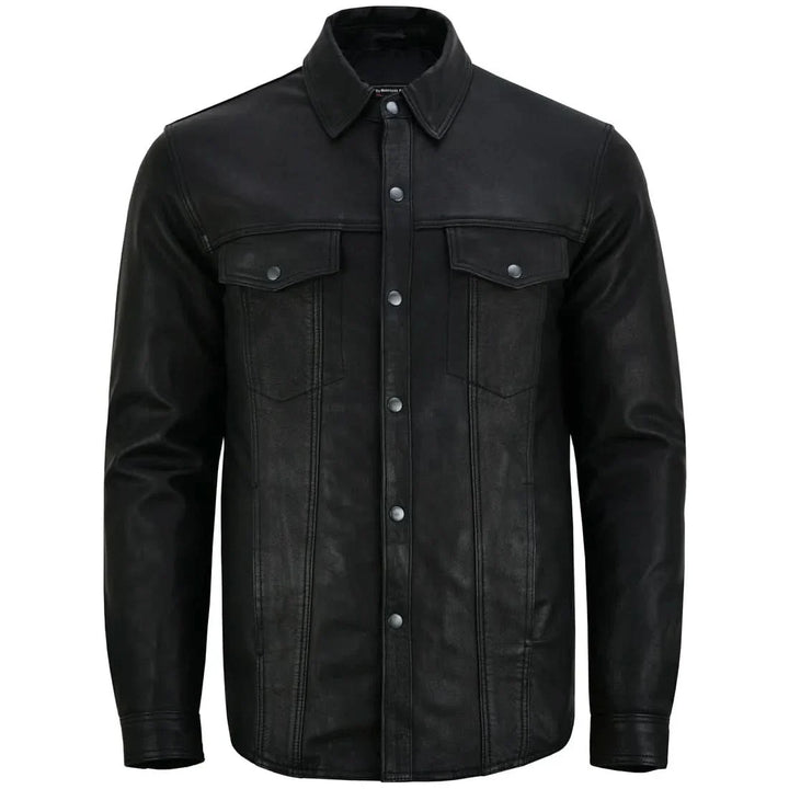 Men's Premium Lightweight  Black Leather Shirt