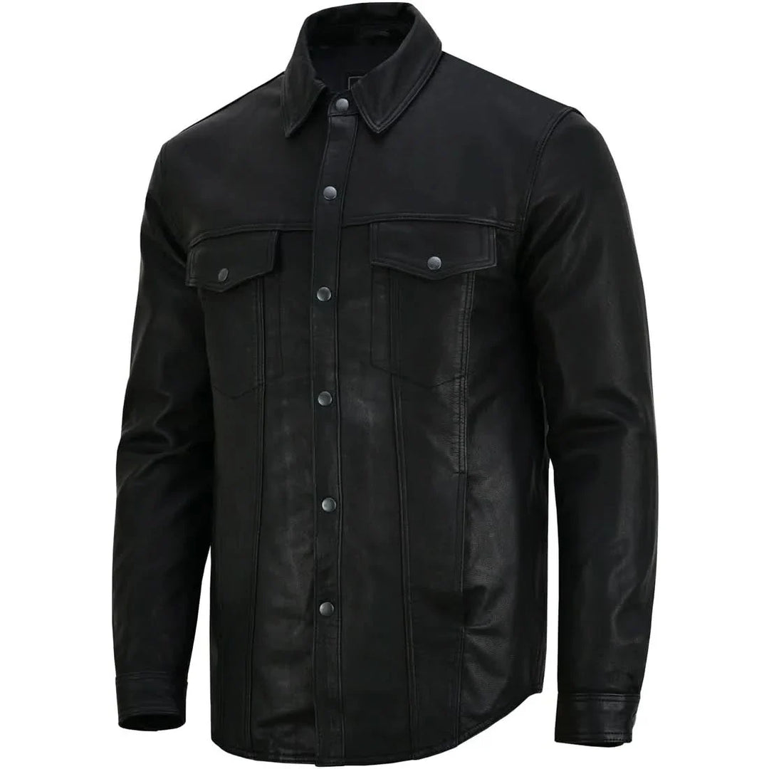 Men's Premium Lightweight  Black Leather Shirt