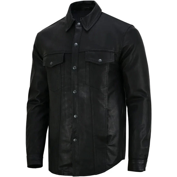 Men's Premium Lightweight  Black Leather Shirt