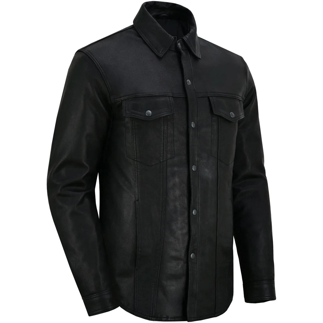 Men's Premium Lightweight  Black Leather Shirt