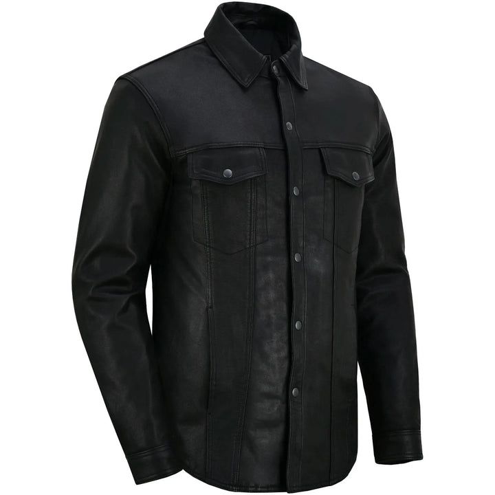 Men's Premium Lightweight  Black Leather Shirt
