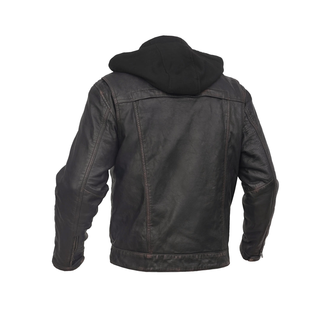 DS Men's Black Lightweight Drum Dyed  Distressed Lambskin Jacket with Removable Hoodie