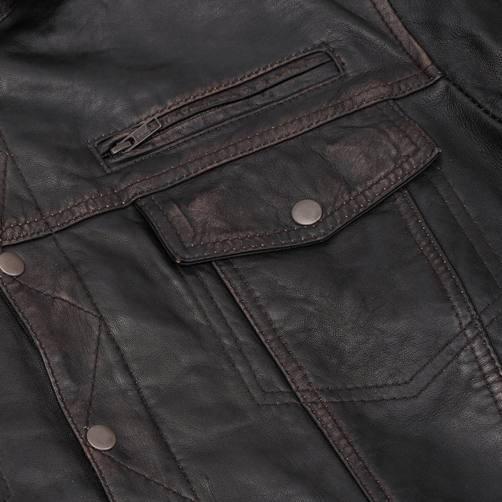DS Men's Black Lightweight Drum Dyed  Distressed Lambskin Jacket with Removable Hoodie