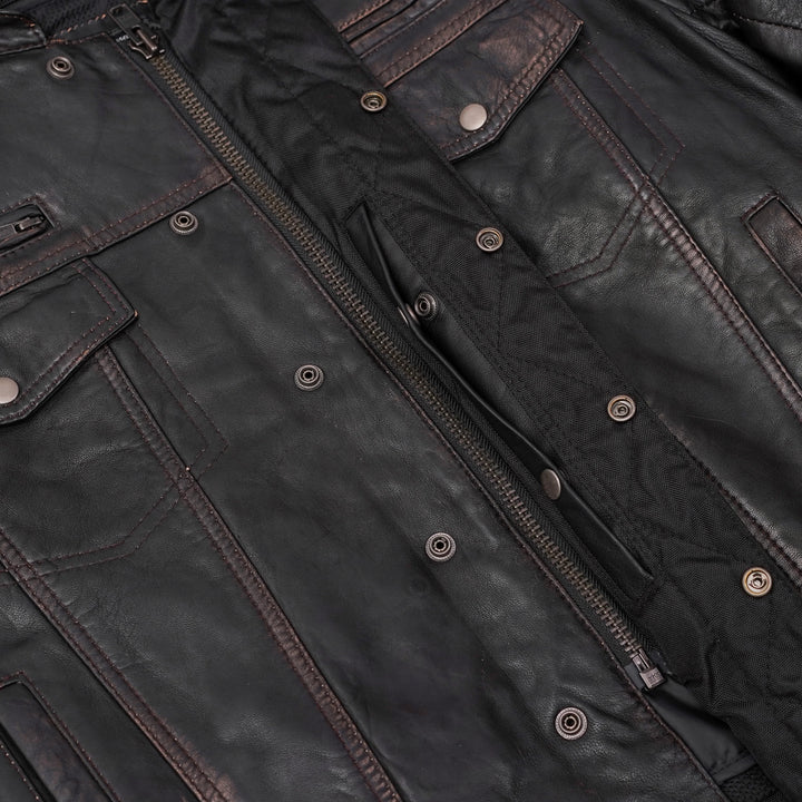 DS Men's Black Lightweight Drum Dyed  Distressed Lambskin Jacket with Removable Hoodie