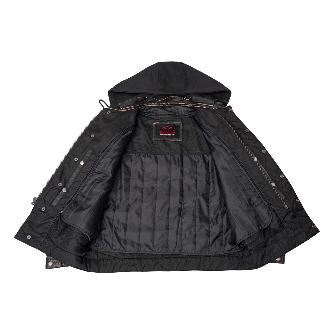DS Men's Black Lightweight Drum Dyed  Distressed Lambskin Jacket with Removable Hoodie