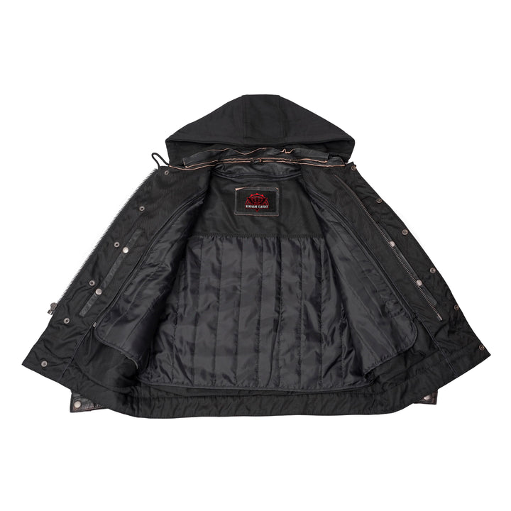 DS Men's Black Lightweight Drum Dyed  Distressed Lambskin Jacket with Removable Hoodie
