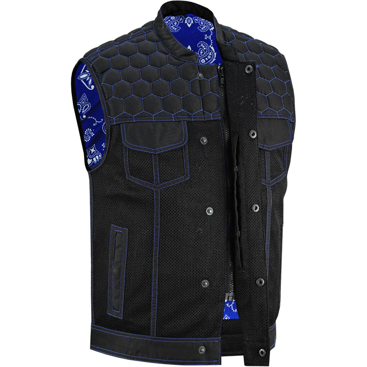 Blue Soul Men's Black Mesh Textile Vest with Blue Paisley Liner