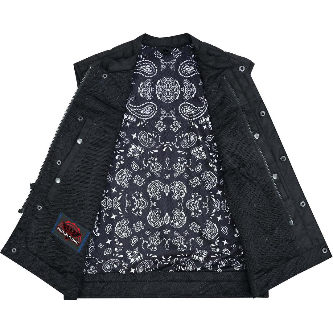 Mesh Rave Men's Black Mesh Textile Vest with Black Paisley Liner