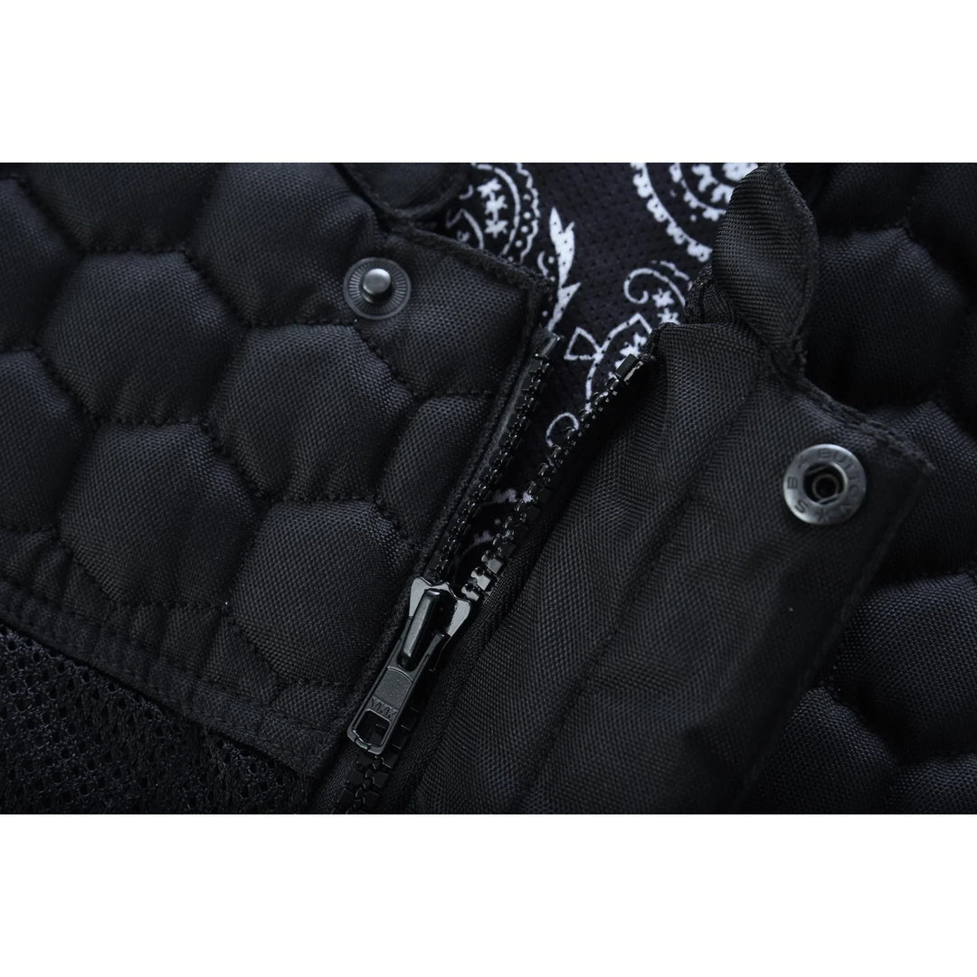 Mesh Rave Men's Black Mesh Textile Vest with Black Paisley Liner