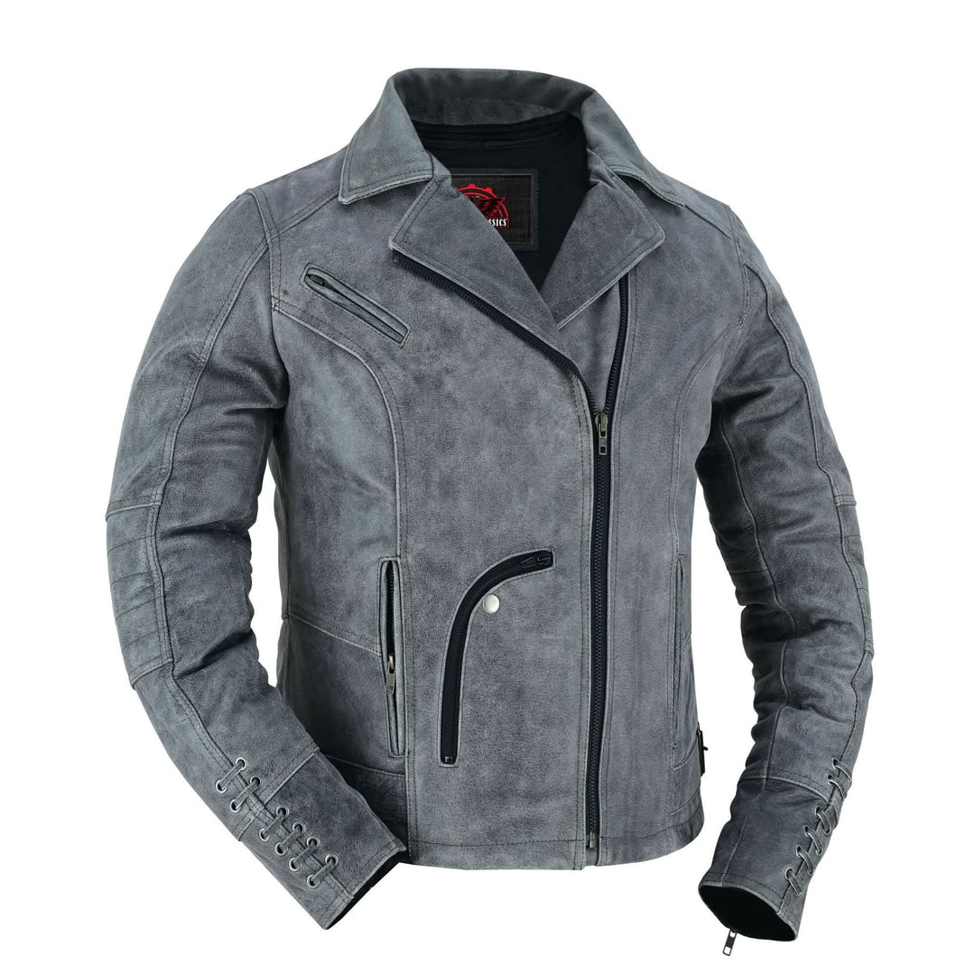 Frost Fury Women's Leather Biker Jacket – Gray