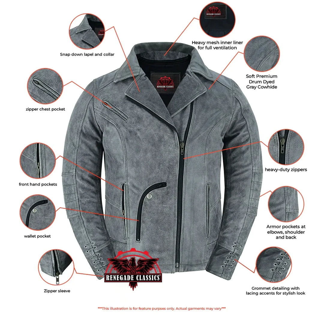 Frost Fury Women's Leather Biker Jacket – Gray
