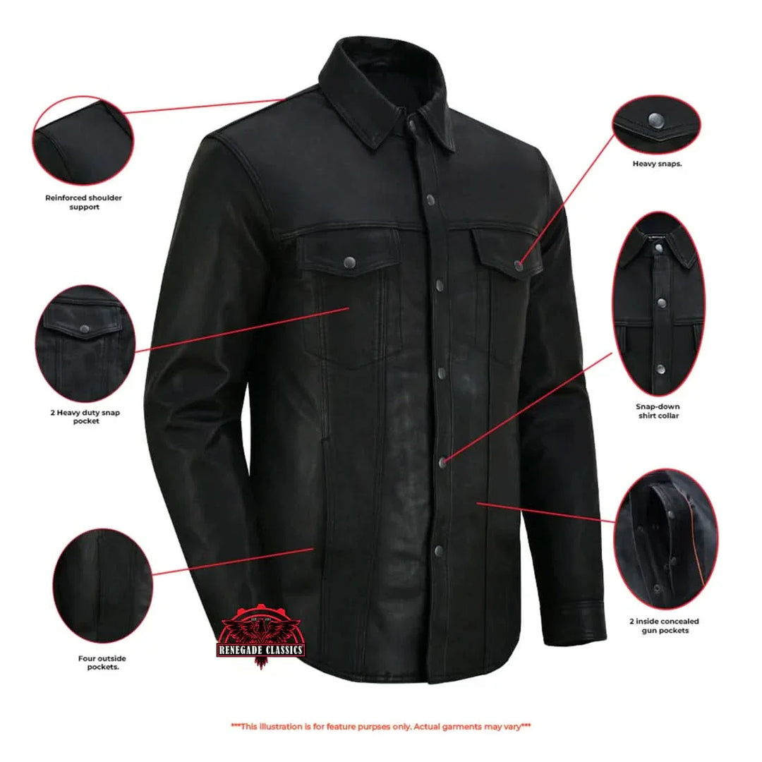 Men's Premium Lightweight  Black Leather Shirt