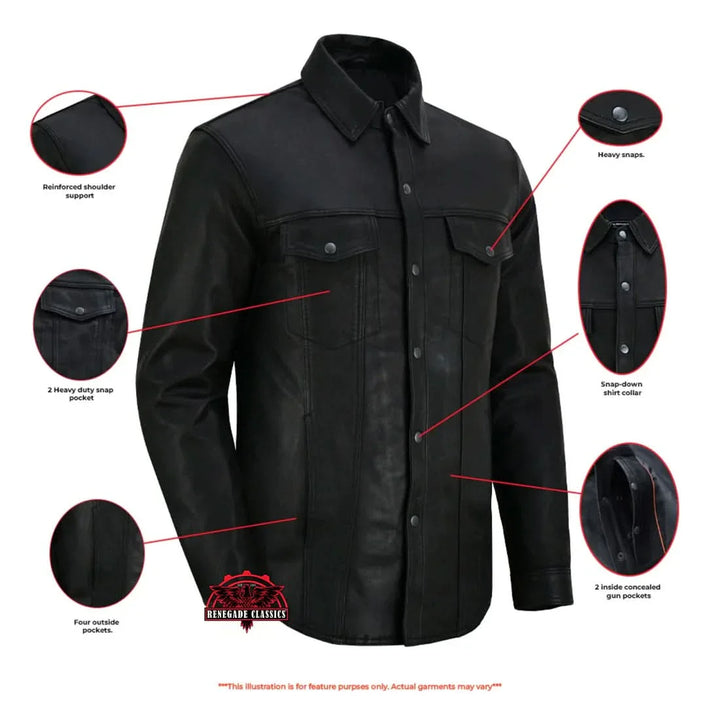 Men's Premium Lightweight  Black Leather Shirt