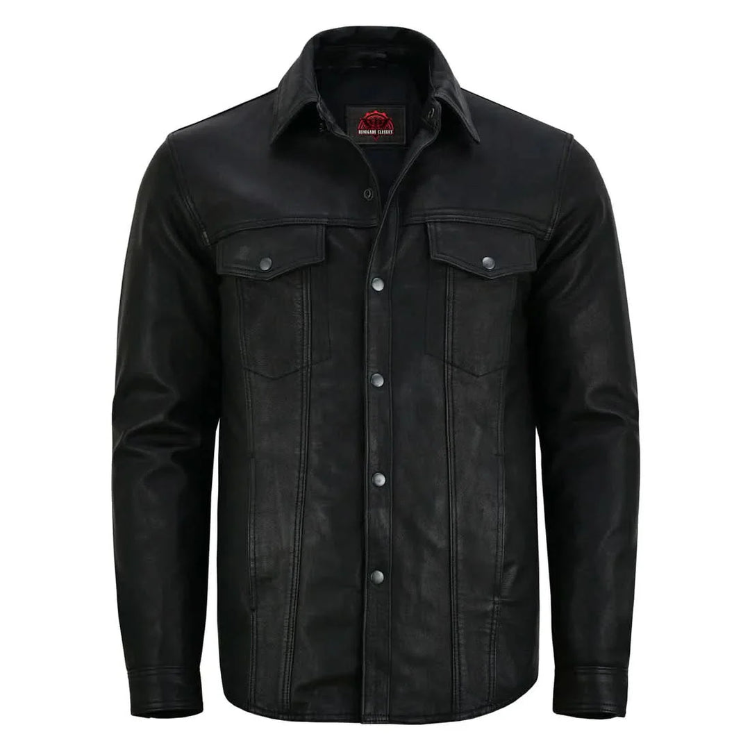 Men's Premium Lightweight  Black Leather Shirt