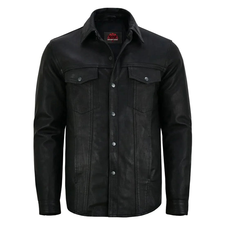 Men's Premium Lightweight  Black Leather Shirt