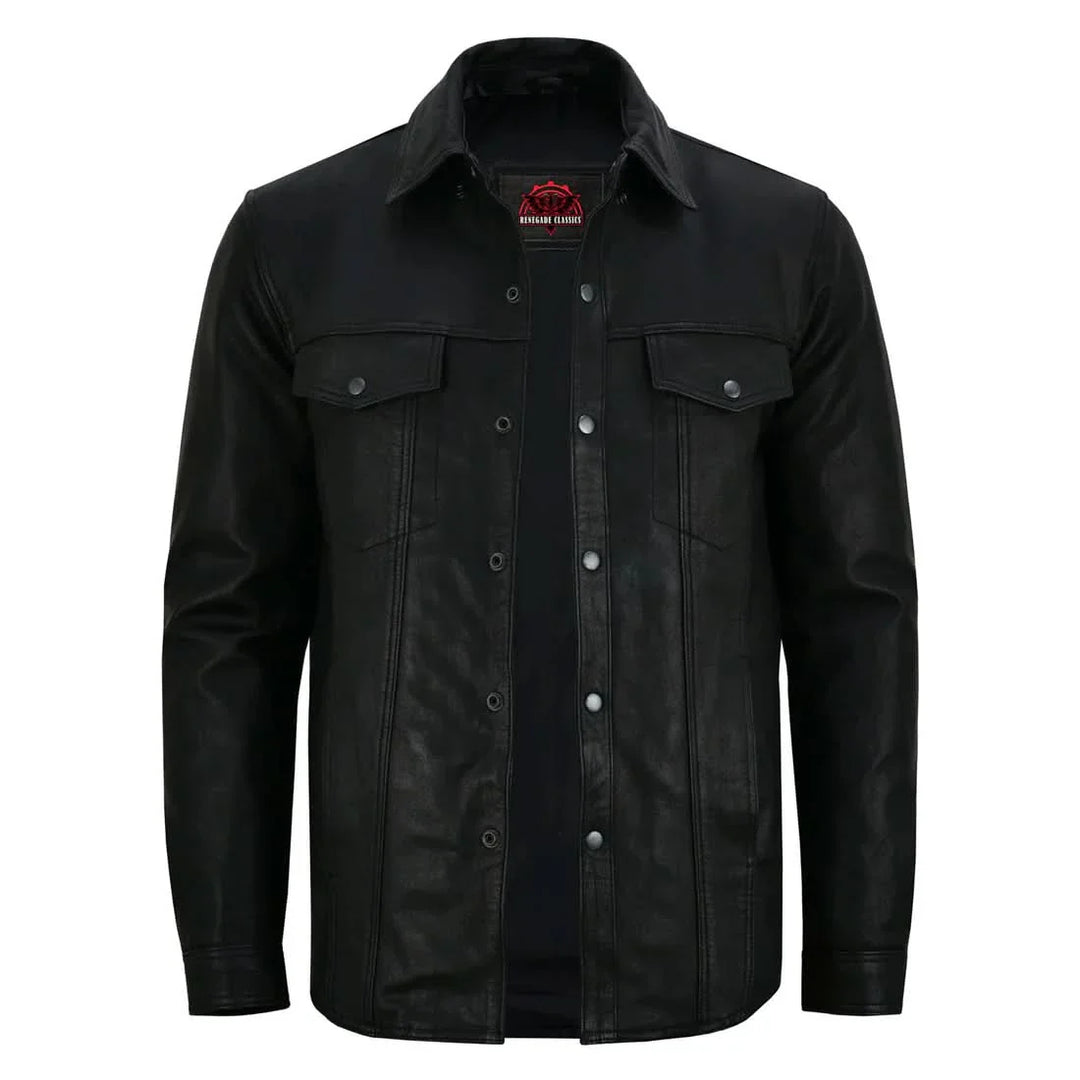 Men's Premium Lightweight  Black Leather Shirt