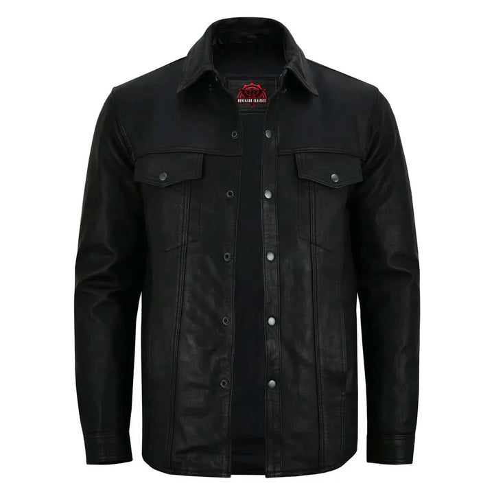 Men's Premium Lightweight  Black Leather Shirt