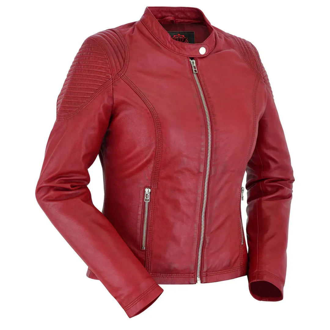 Scarlet Rider Cabernet Women's Red Leather Jacket