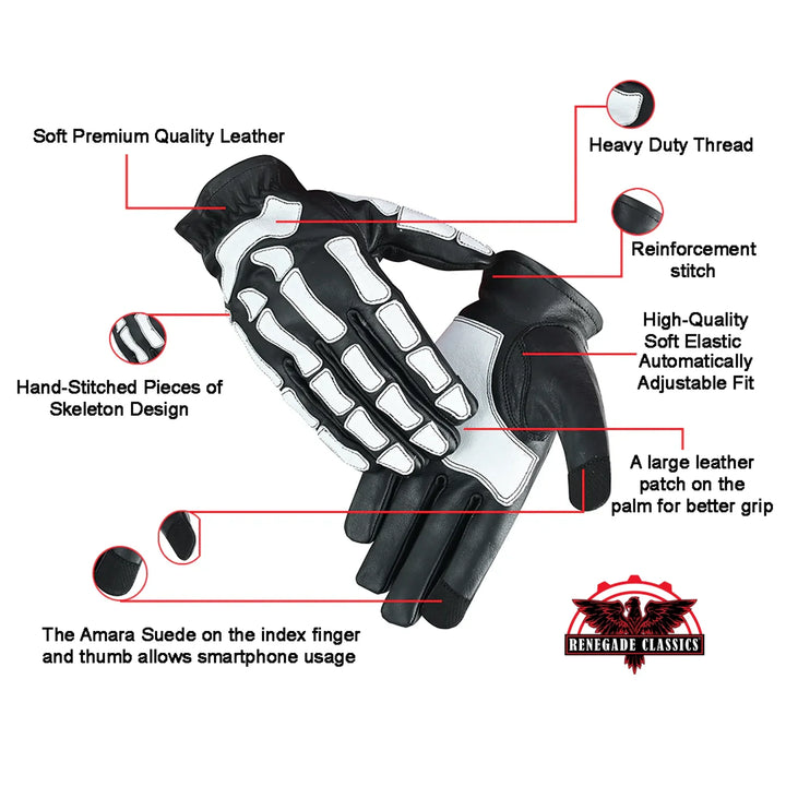 Glow Bones Men's leather gloves