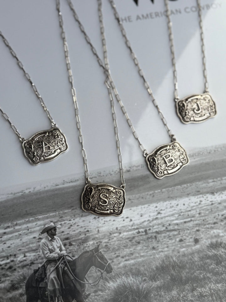 Belt Buckle Initial Necklace