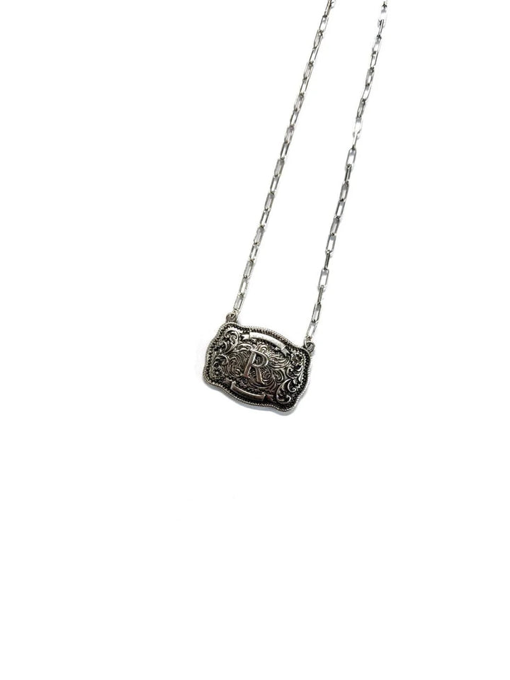Belt Buckle Initial Necklace