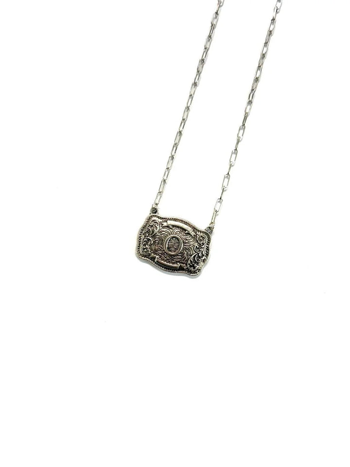 Belt Buckle Initial Necklace
