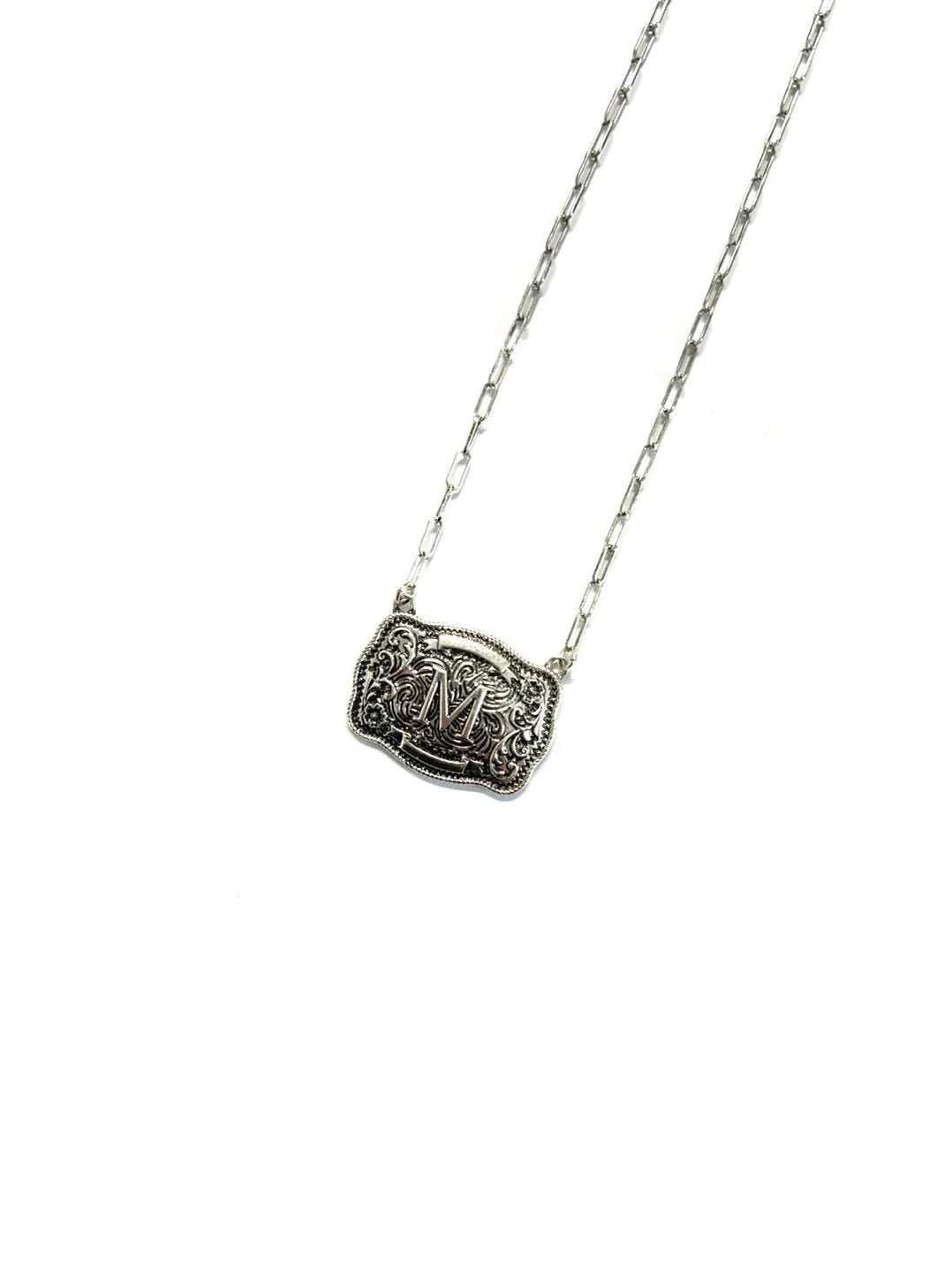 Belt Buckle Initial Necklace