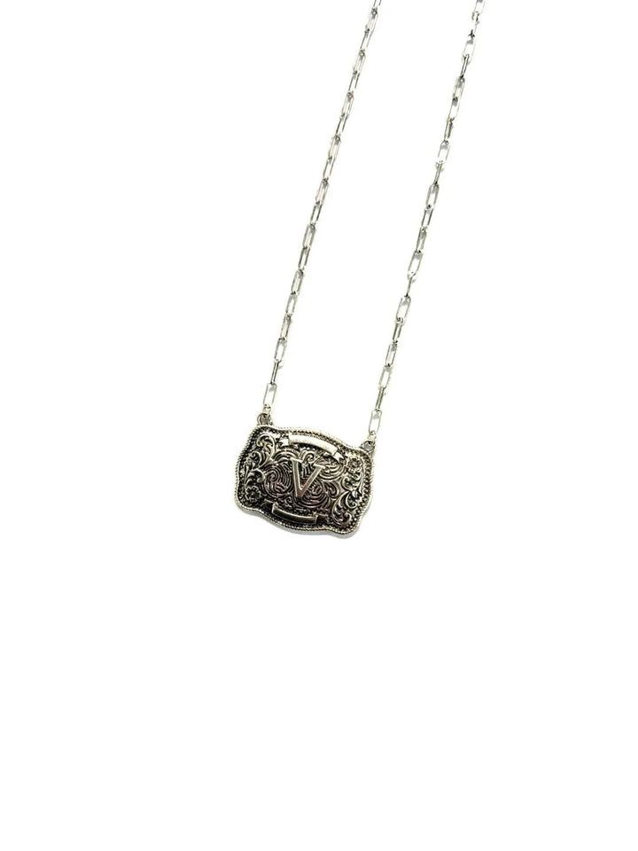 Belt Buckle Initial Necklace