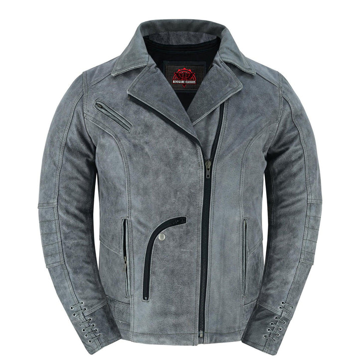 Frost Fury Women's Leather Biker Jacket – Gray