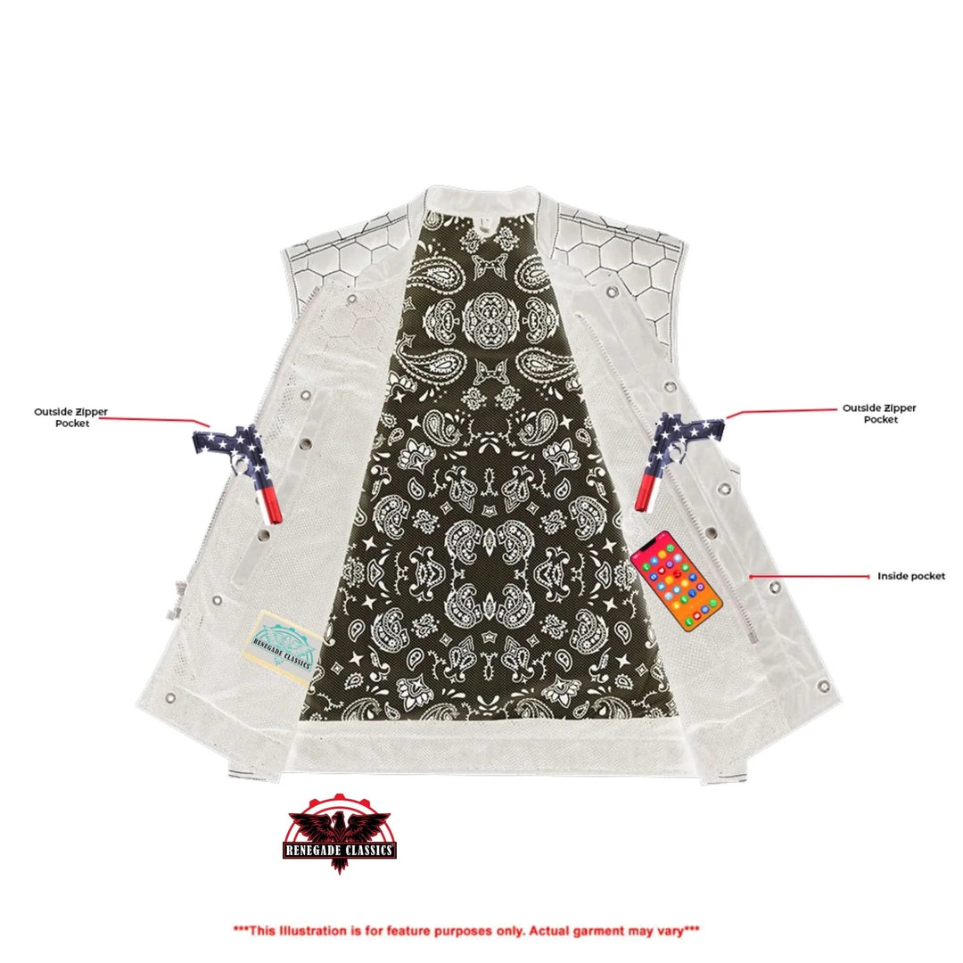 Mesh Rave Men's Black Mesh Textile Vest with Black Paisley Liner