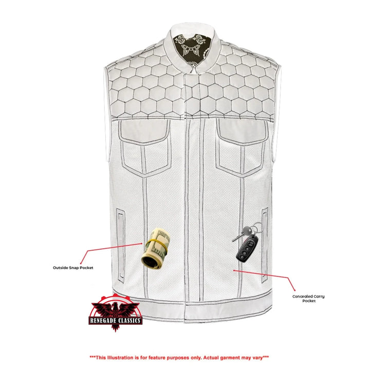 Mesh Rave Men's Black Mesh Textile Vest with Black Paisley Liner