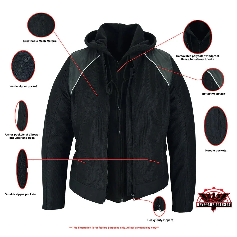 Darkstream Women's Mesh Motorcycle Jacket - Black/ Black Tone Reflective