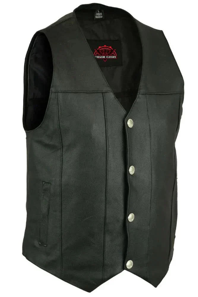 SolidRider Men's Leather Motorcycle Vest - Black