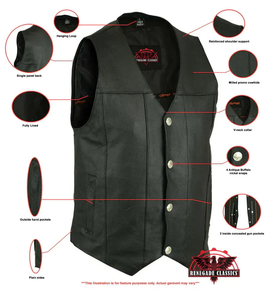 SolidRider Men's Leather Motorcycle Vest - Black