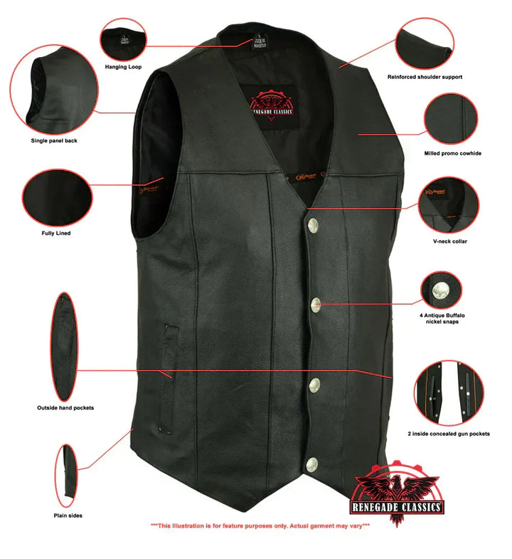 SolidRider Men's Leather Motorcycle Vest - Black