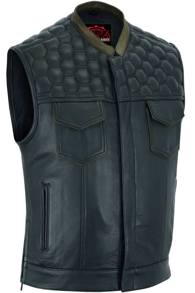 ShadowProof Whiskey Men's Motorcycle Leather Vest - Black