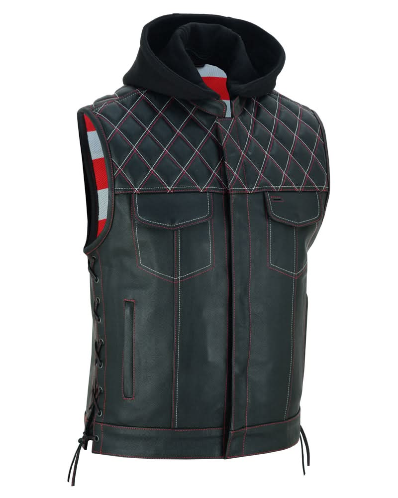 Highway Bound Men's Leather Biker Vest - Black