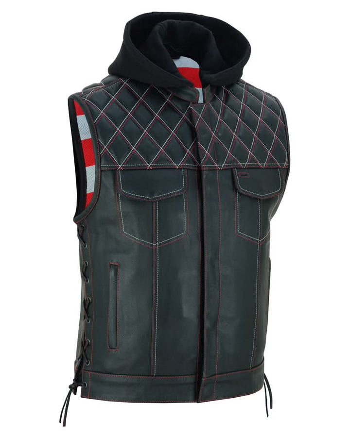 Highway Bound Men's Leather Biker Vest - Black