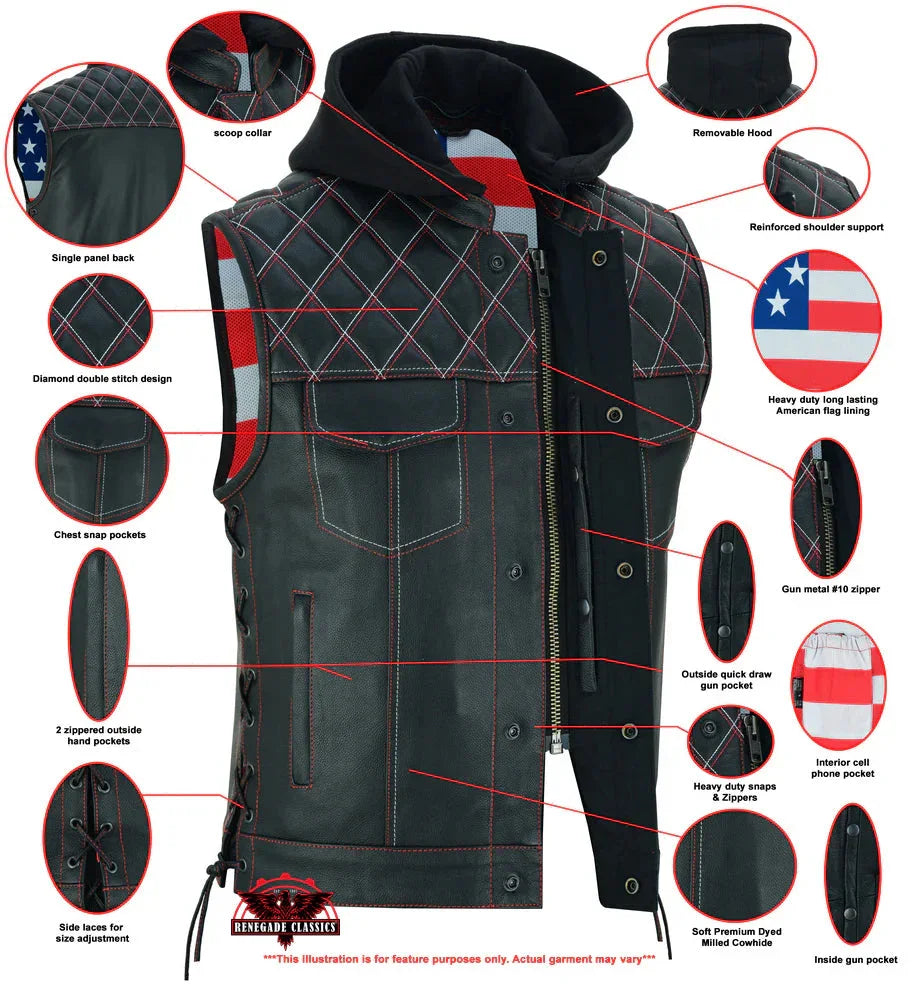 Highway Bound Men's Leather Biker Vest - Black