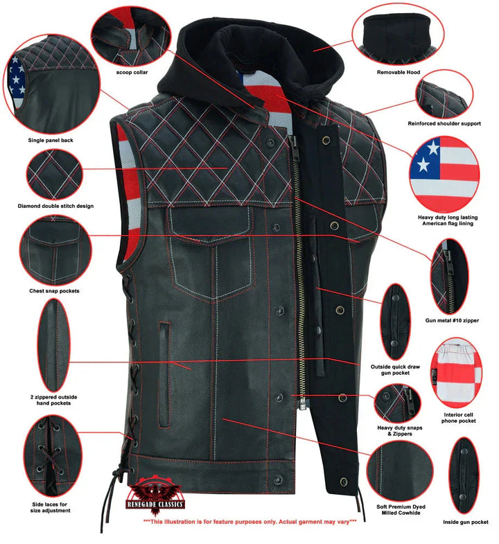 Highway Bound Men's Leather Biker Vest - Black
