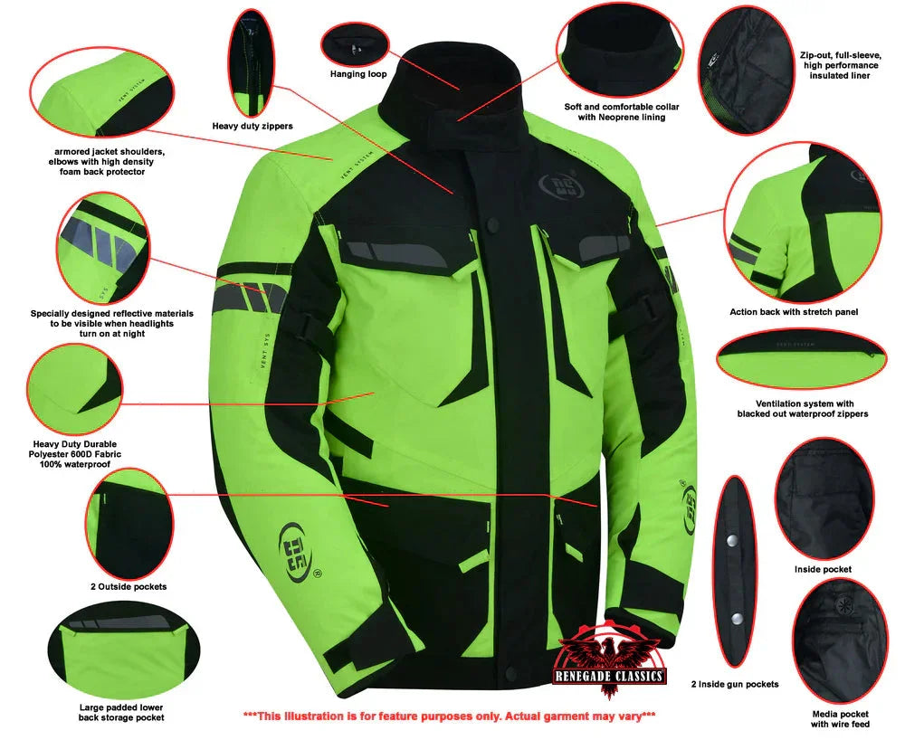 4-Season Hi-Vis Mens Textile Motorycycle Jacket