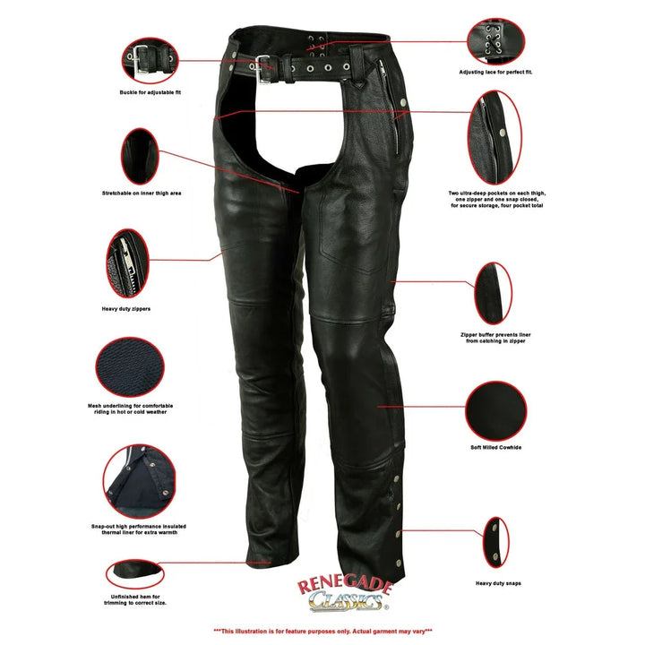 Unisex Double Deep Pocket Thermal Lined Chaps
