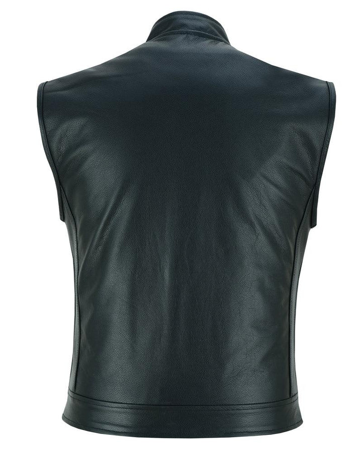 Black Rune Private Men's Black Leather Motorcycle Vest