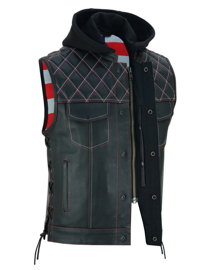 Highway Bound Men's Leather Biker Vest - Black