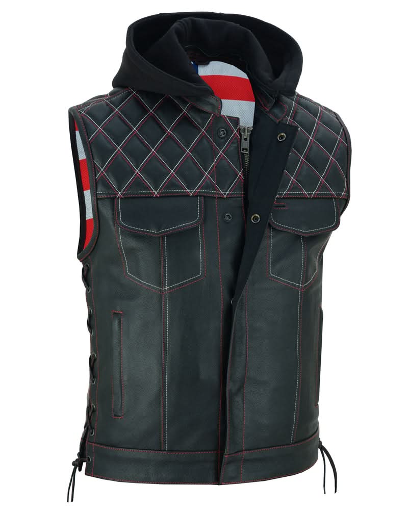 Highway Bound Men's Leather Biker Vest - Black