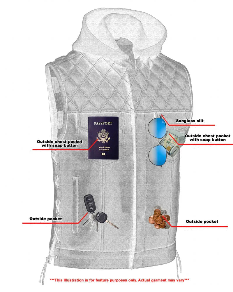 Highway Bound Men's Leather Biker Vest - Black