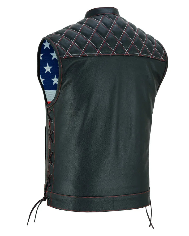 Highway Bound Men's Leather Biker Vest - Black