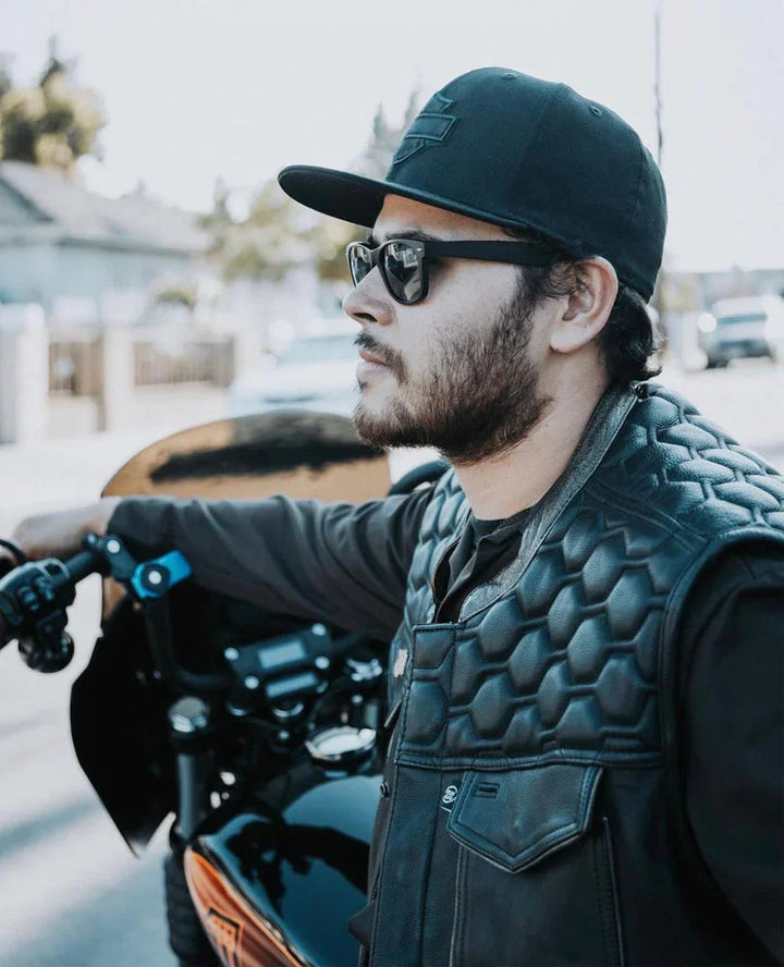 ShadowProof Whiskey Men's Motorcycle Leather Vest - Black