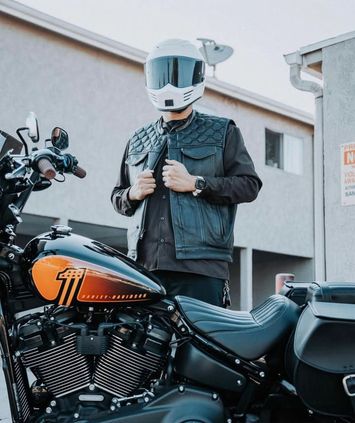 ShadowProof Whiskey Men's Motorcycle Leather Vest - Black