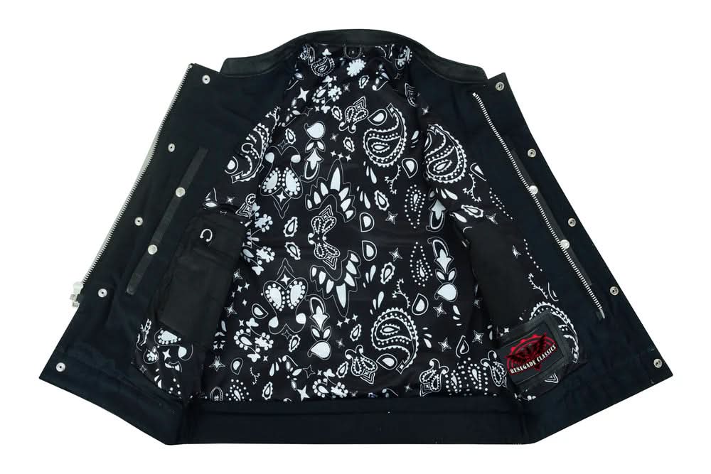 TonUp Men's Paisley Black Leather Motorcycle Vest